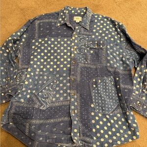 BDG Urban Outfitters Blue Denim Patchwork Polka Dot Button-Down Shirt